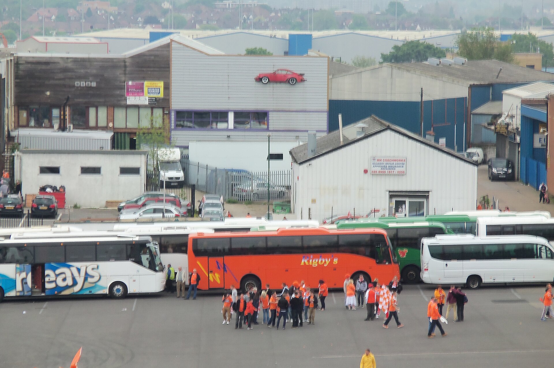 Blackpool supporters coach at Wembley Stadium - geograph.org.uk - 2963540.jpg · Terry Robinson · CC BY-SA 2.0