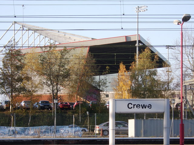 Crewe Alexandra Football Club's main stand · Crewe blog · CC BY-SA 2.0