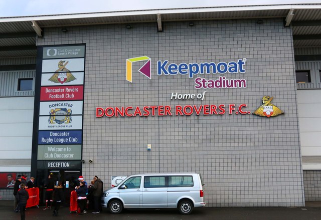 The players' and press entrance at the Keepmoat Stadium · Steve Daniels · CC BY-SA 2.0