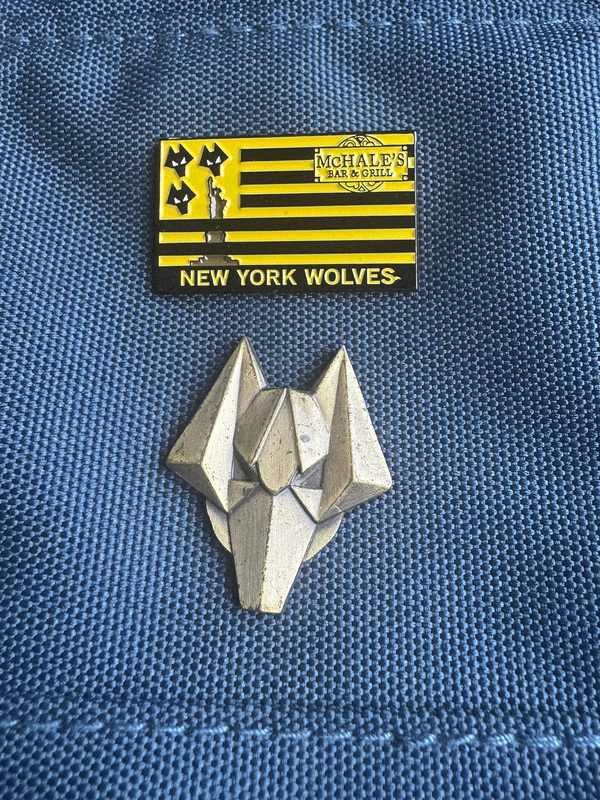 New York Wolves Supporters Club Pin Badge and Wolverhampton Wanderers Logo Pin Badge, Wolves 3-0 Leicester City, Molineux Stadium, 26 April 2025, Lucky Match Me · Bex Walton · CC BY 2.0